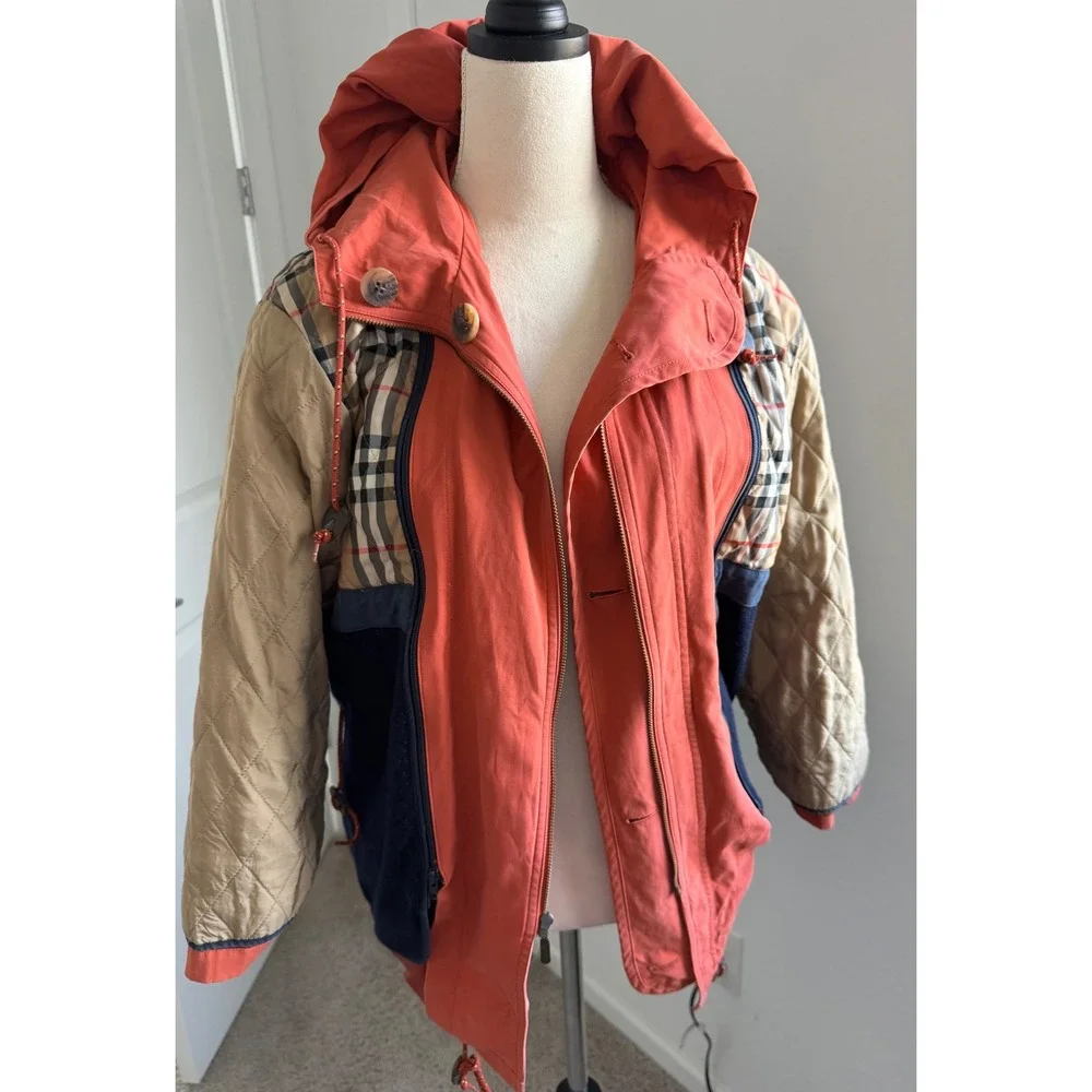 Burberry‎ Cotton Parka Jacket Burnt Orange Hooded Removable Lining Jacket Sz XL - Picture 13 of 16